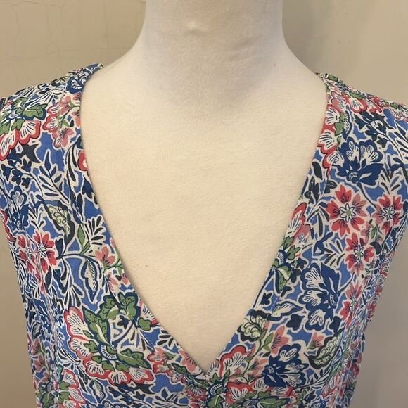 Cynthia Rowley Blue Pink White Floral V-Neck Sleeveless Blouse Size 1 X EUC - Picture 4 of 10